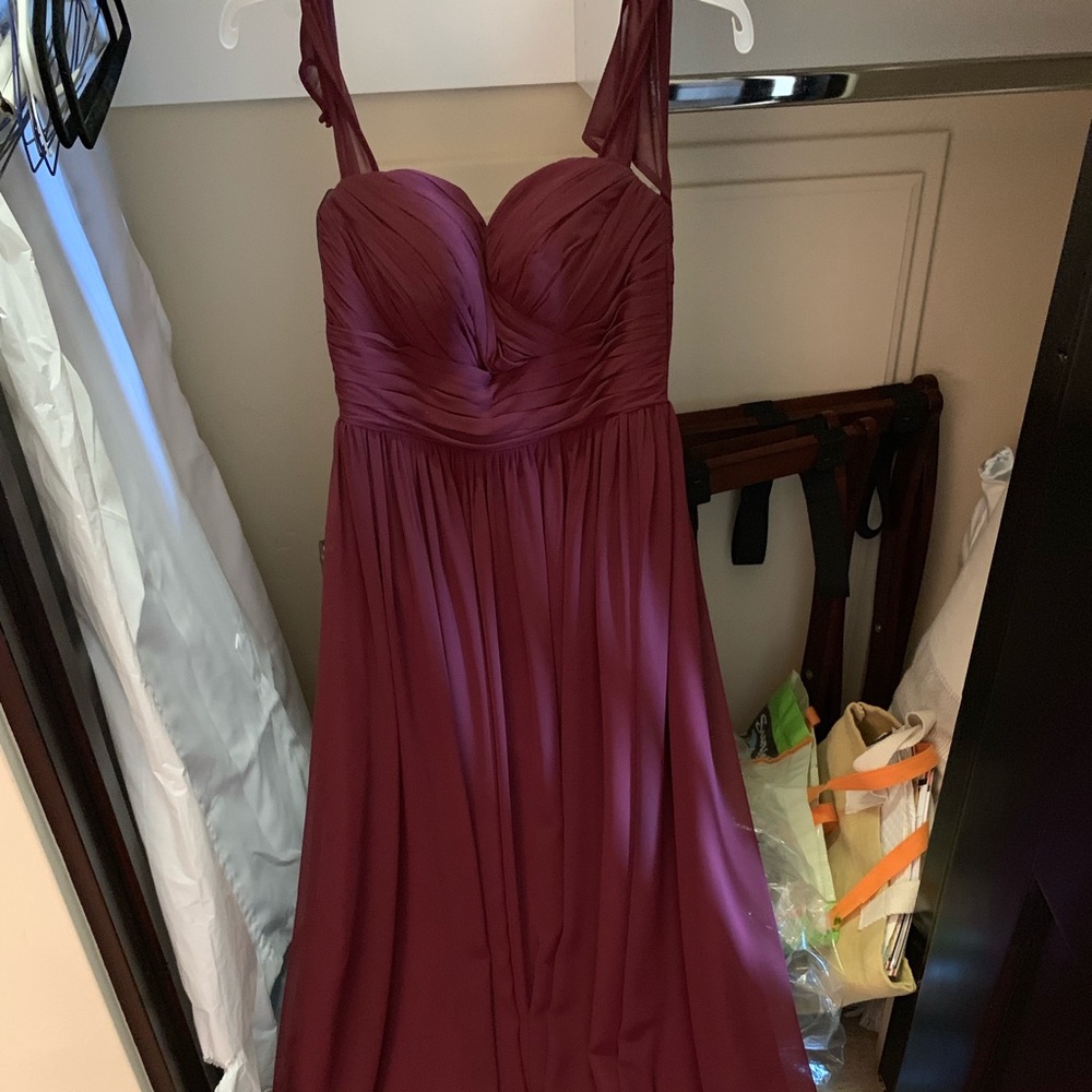 Floor length bill levcoff bridesmaid maroon dress